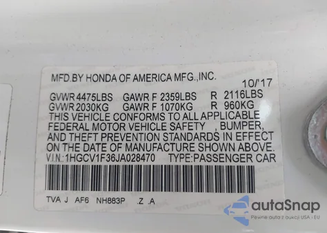 2018 Honda Accord Sport из США, поврежденный, VIN 1HGCV1F36JA028470